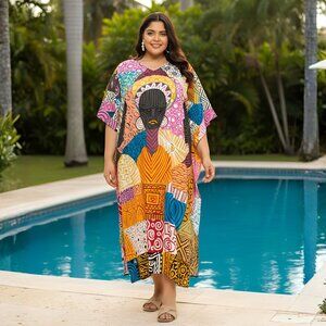 Gypsie Blu Plus Size Caftan Dresses for Women Polyester Maxi Cover Up Beach Wear
